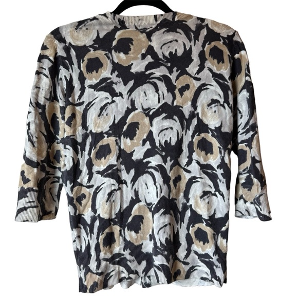 Merona Floral Brown Beige 3/4 Sleeve Button-Up Cardigan SZ Medium - Picture 2 of 4